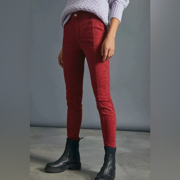 PILCRO Anthropologie Flocked High Rise Leggings size 28  Cranberry PRISTINE - Picture 1 of 12
